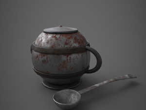Medieval tavern soup pot and spoon Modelo 3D
