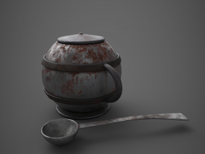 Medieval tavern soup pot and spoon Modelo 3D