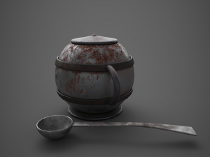 Medieval tavern soup pot and spoon Modelo 3D
