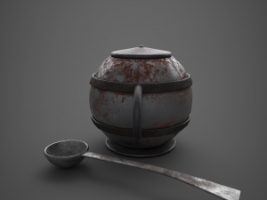 Medieval tavern soup pot and spoon Modelo 3D