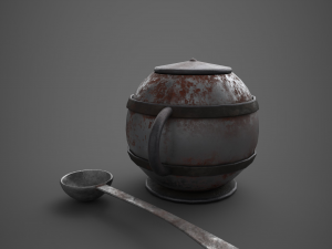 Medieval tavern soup pot and spoon Modelo 3D