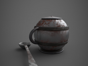 Medieval tavern soup pot and spoon Modelo 3D