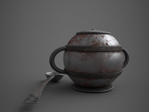 Medieval tavern soup pot and spoon Modelo 3D