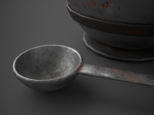 Medieval tavern soup pot and spoon Modelo 3D