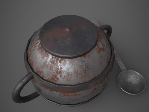 Medieval tavern soup pot and spoon Modelo 3D
