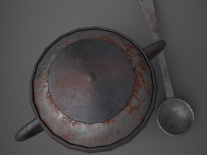 Medieval tavern soup pot and spoon Modelo 3D