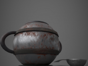 Medieval tavern soup pot and spoon Modelo 3D