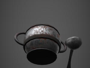 Medieval tavern soup pot and spoon Modelo 3D