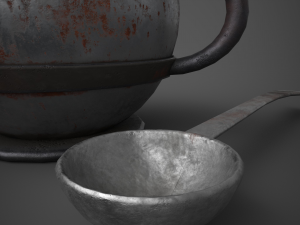 Medieval tavern soup pot and spoon Modelo 3D