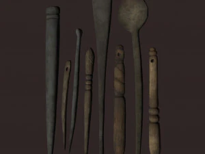 Middeleeuwse naalden en make-upschepje 3D Model