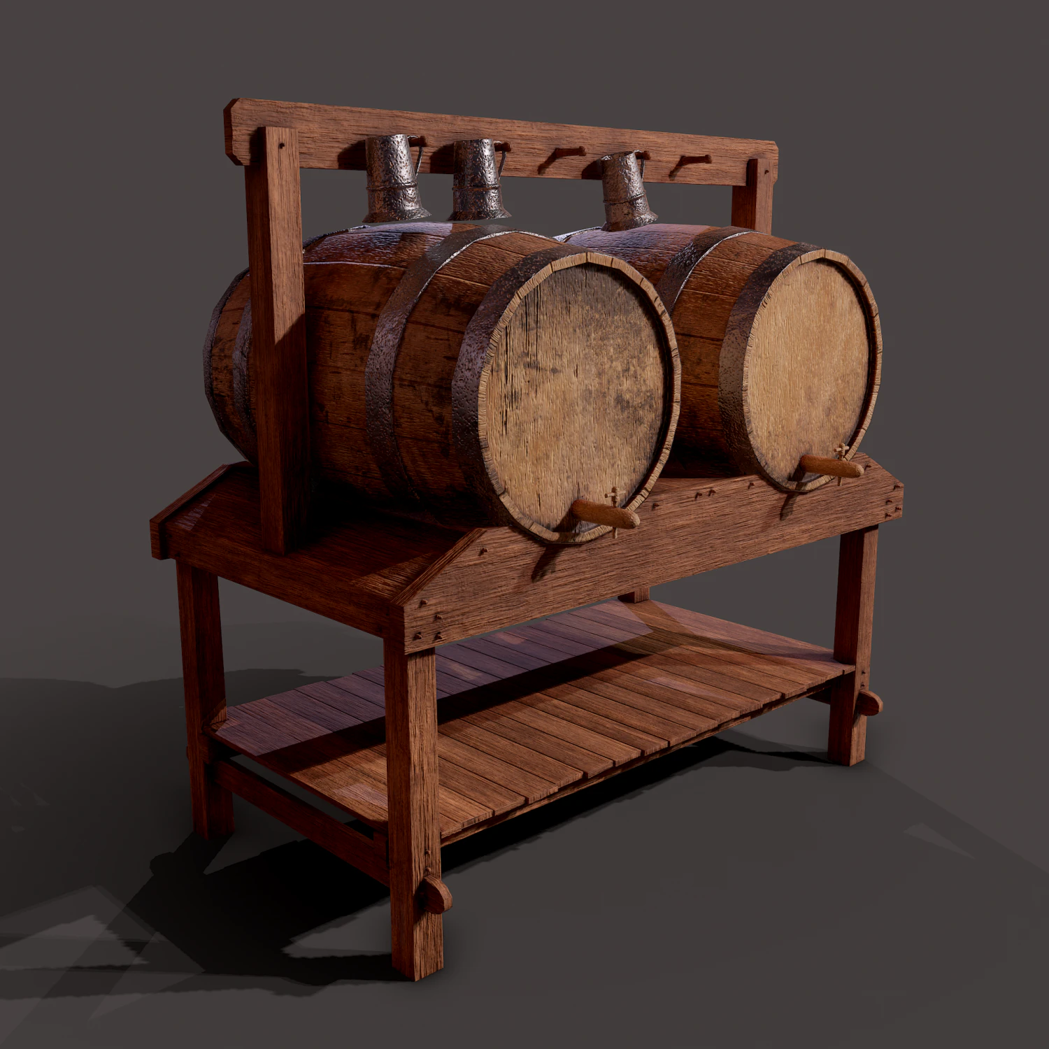Wine barrels and holder 3D Model .c4d .max .obj .3ds .fbx .stl .blend