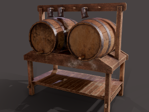 Wine barrels and holder 3D Model