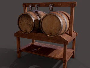 Wine barrels and holder 3D Model