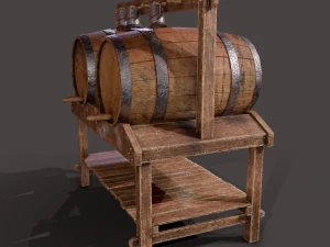 Wine barrels and holder 3D Model