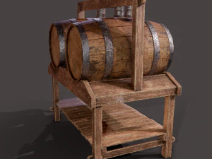 Wine barrels and holder 3D Model
