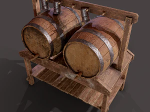 Wine barrels and holder 3D Model