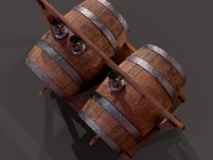 Wine barrels and holder 3D Model