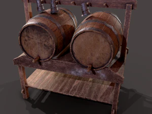 Wine barrels and holder 3D Model