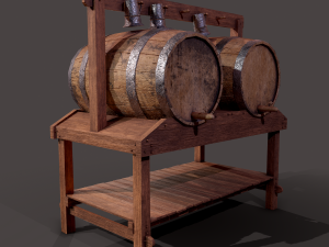 Wine barrels and holder 3D Model