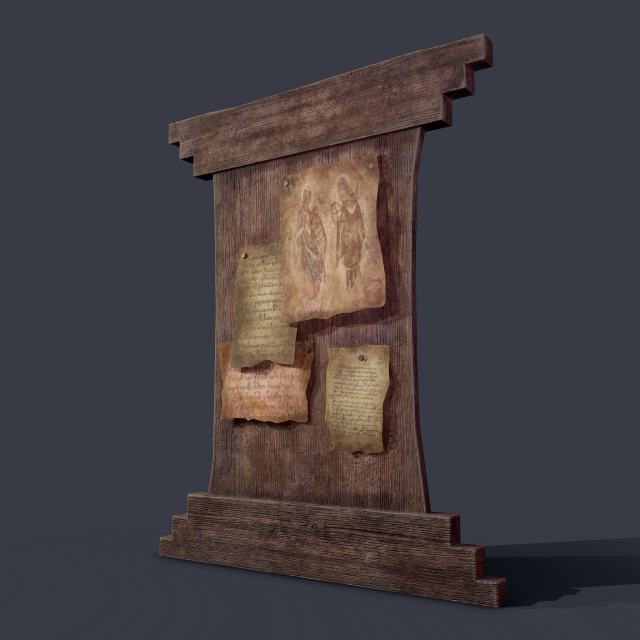 worn medieval notice board 3D Model .c4d .max .obj .3ds .fbx .stl .blend 
