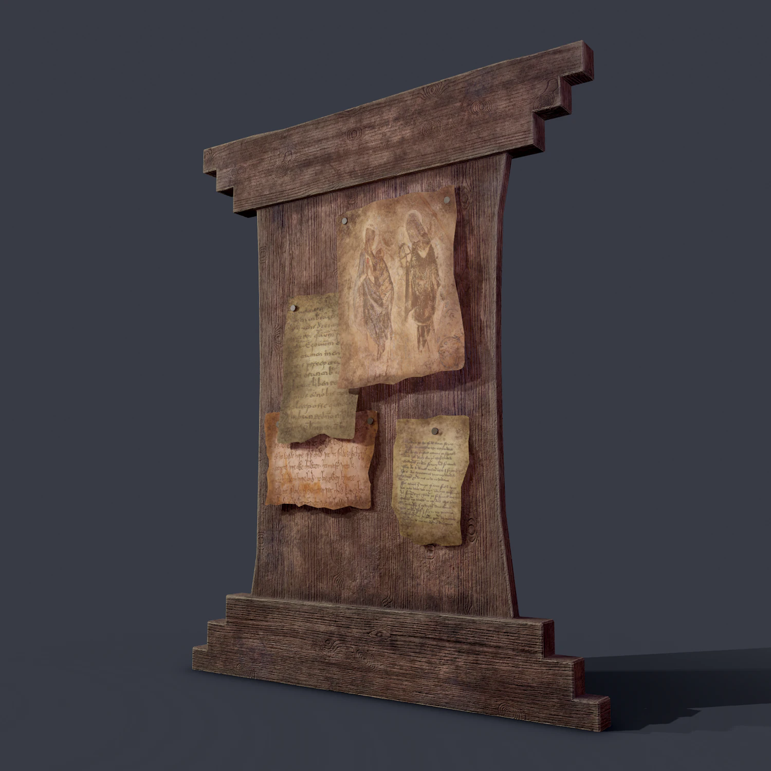 worn medieval notice board 3D Model .c4d .max .obj .3ds .fbx .stl .blend 