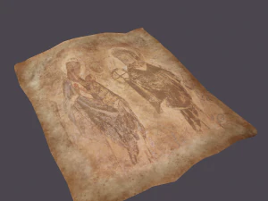 Worn medieval paper with figures 3D Model