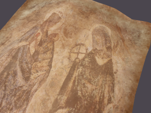 Worn medieval paper with figures Modello 3D