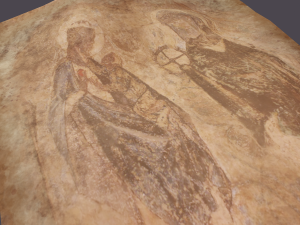 Worn medieval paper with figures Modello 3D
