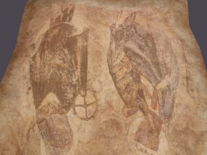 Worn medieval paper with figures Modello 3D