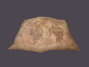 Worn medieval paper with figures Modello 3D