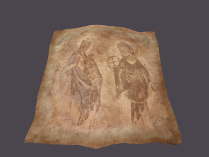 Worn medieval paper with figures Modello 3D