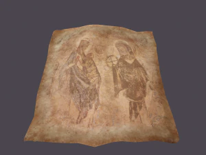 Worn medieval paper with figures 3D Model