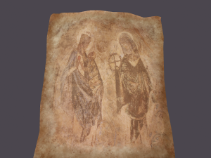 Worn medieval paper with figures Modello 3D