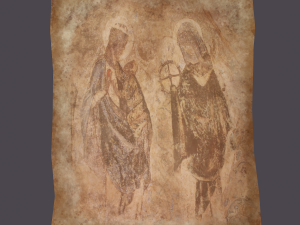 Worn medieval paper with figures Modello 3D