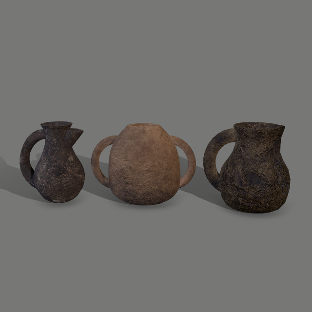 3 medieval jugs Modelo 3D .c4d .max .obj .3ds .fbx .stl .blend 