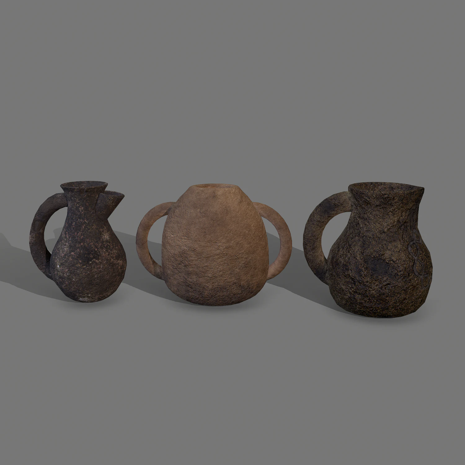 3 medieval jugs 3D Model .c4d .max .obj .3ds .fbx .stl .blend 