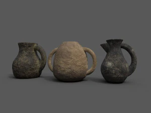 3 medieval jugs 3D Model