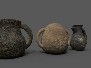3 medieval jugs 3D Model
