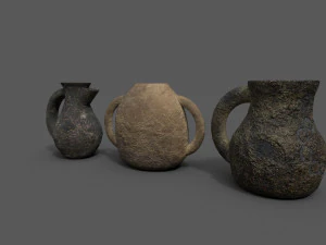 3 medieval jugs 3D Model