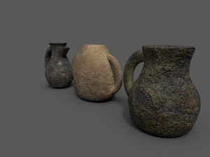 3 medieval jugs 3D Model