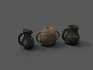 3 medieval jugs 3D Model