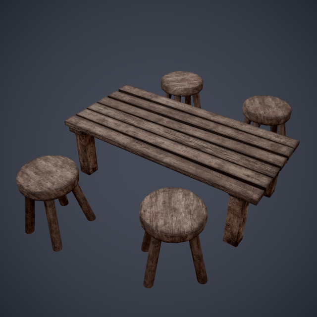 Tavern table and stools 3D Модель .c4d .max .obj .3ds .fbx .stl .blend