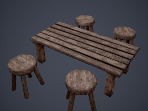 Tavern table and stools Modello 3D