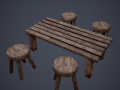 Tavern Table and Stools 3D Model