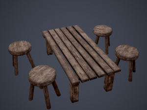 Tavern table and stools 3D Модель