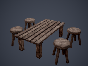 Tavern table and stools 3D Модель