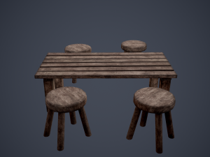 Tavern table and stools 3D Модель