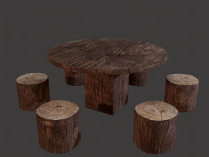 Round table with seats 3D Model