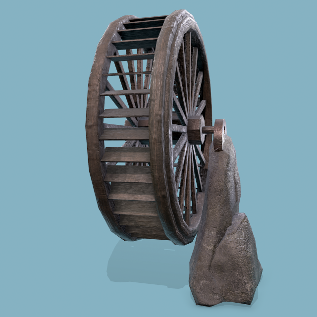 Water wheel wooden Modello 3D .c4d .max .obj .3ds .fbx .stl .blend 