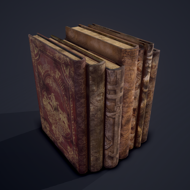 Medieval books row 1 design 1 3D Model .c4d .max .obj .3ds .fbx .stl .blend 